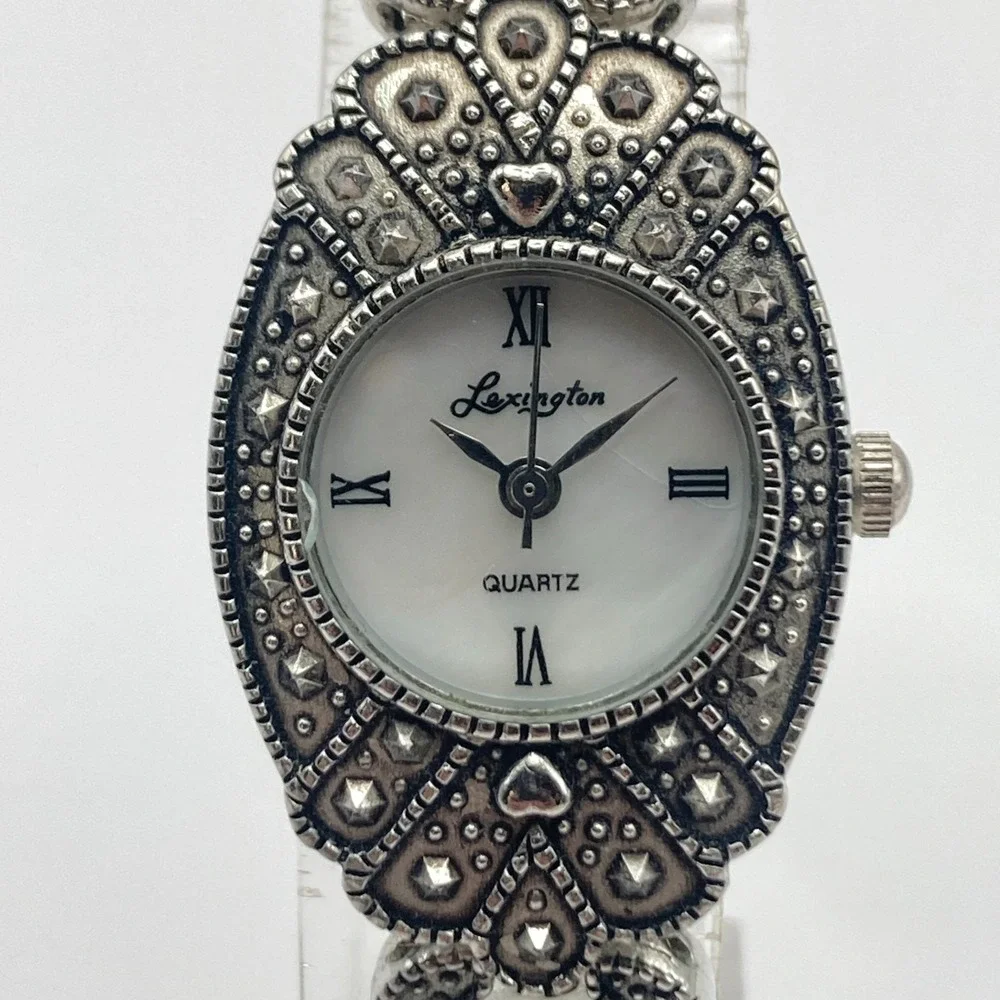 Lexington Women's Marcasite Watch 21mm Silver Tone MOP Dial New Battery 6.75